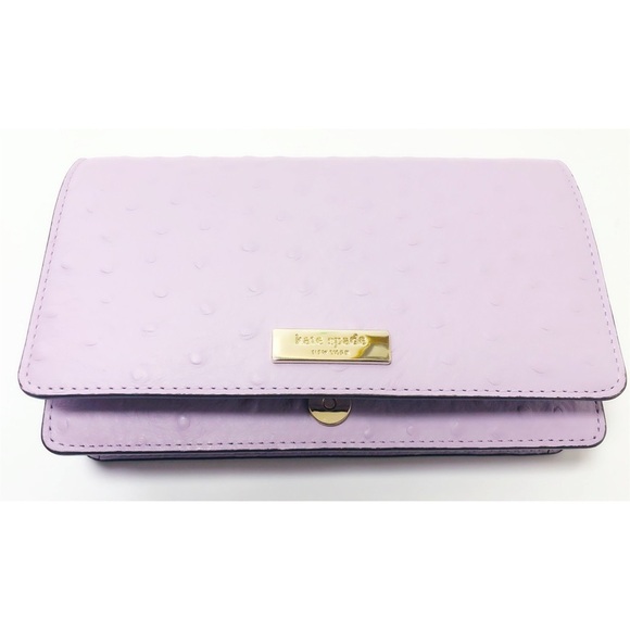 Kate Spade Purple Leather Ostrich Embossed Foldover Crossbody Wallet Handbag New - Picture 5 of 12